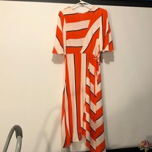 Topshop Asymmetrical Dress in Orange and White